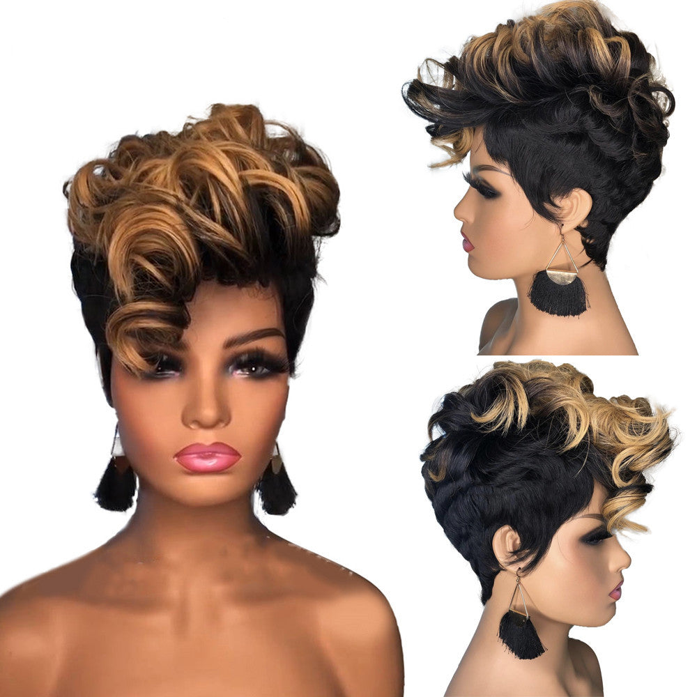 Ladies  Short African Curly Wig Dyed Hair with Button Net Cover.